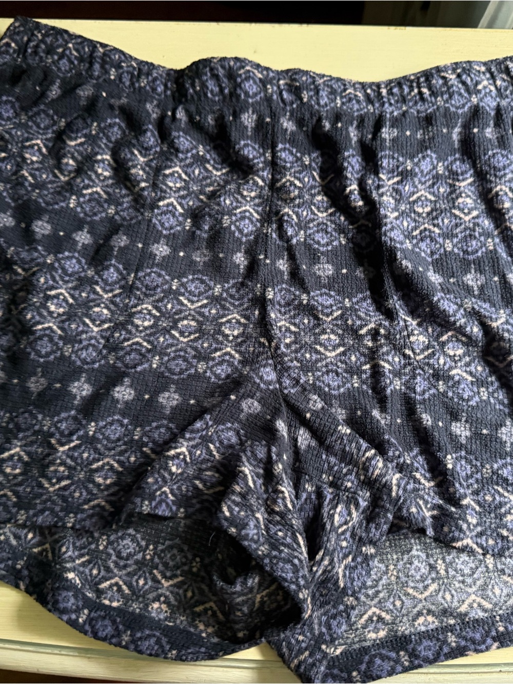 Eddie Bauer Navy Blue Patterned Elastic-Waist Shorts